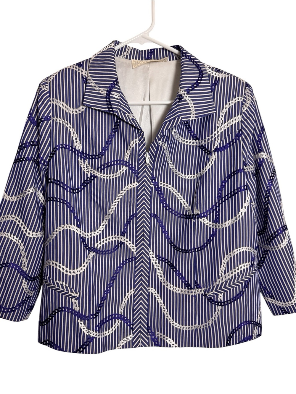 Peggy Jennings for Saks Fifth Ave Navy & White Striped Trim Jacket REAL REAL Tag